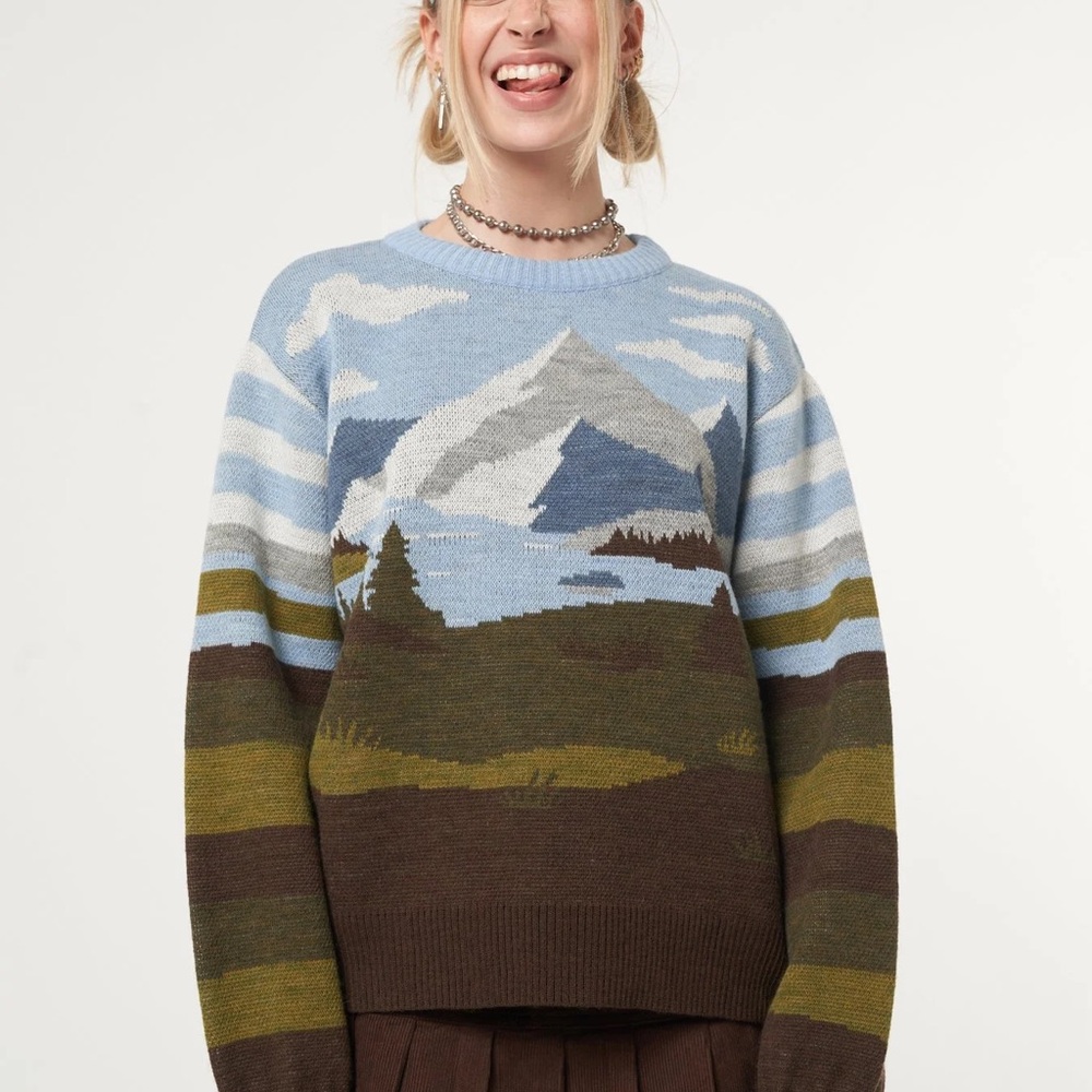 Minga London Mountain Landscape Knit Jumper Sweater